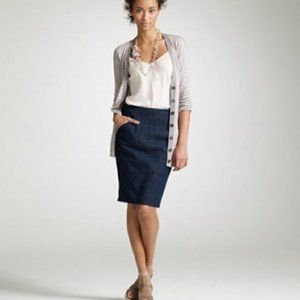 J. Crew Dark Wash Denim The Pencil Midi Skirt with Pockets Size 12